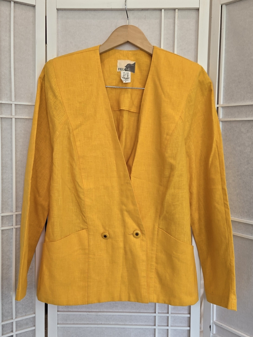 Vintage Mustard Yellow Linen-Blend Blazer